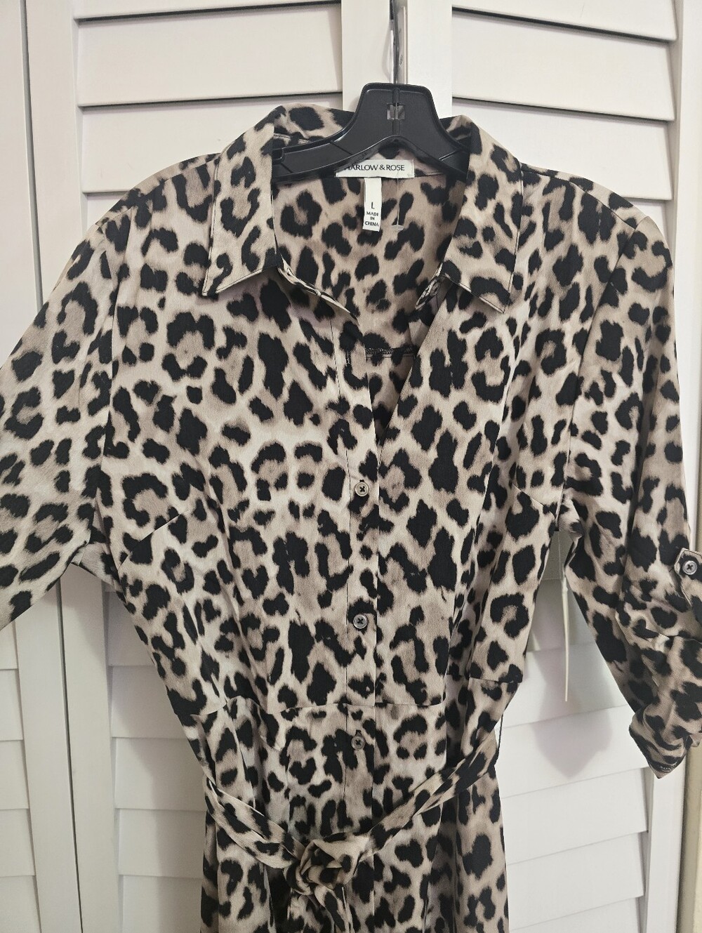 Cheetah Print Button Down Belted Shirt Dress - Picture 3 of 6